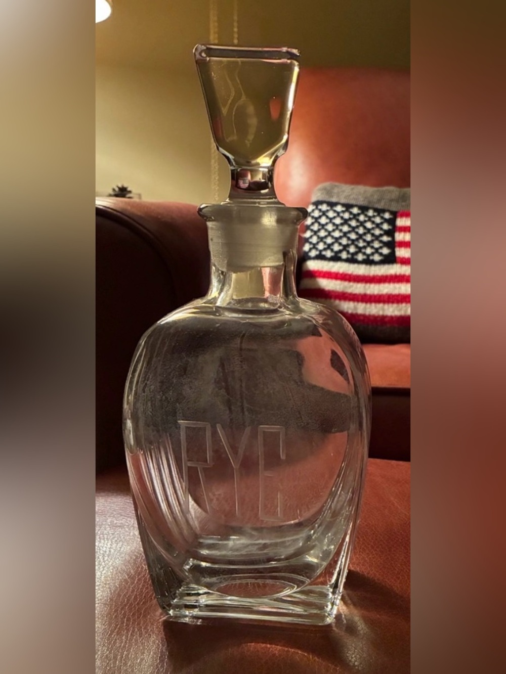 Vintage MADMEN STYLE Glass RYE  Decanter with Stopper